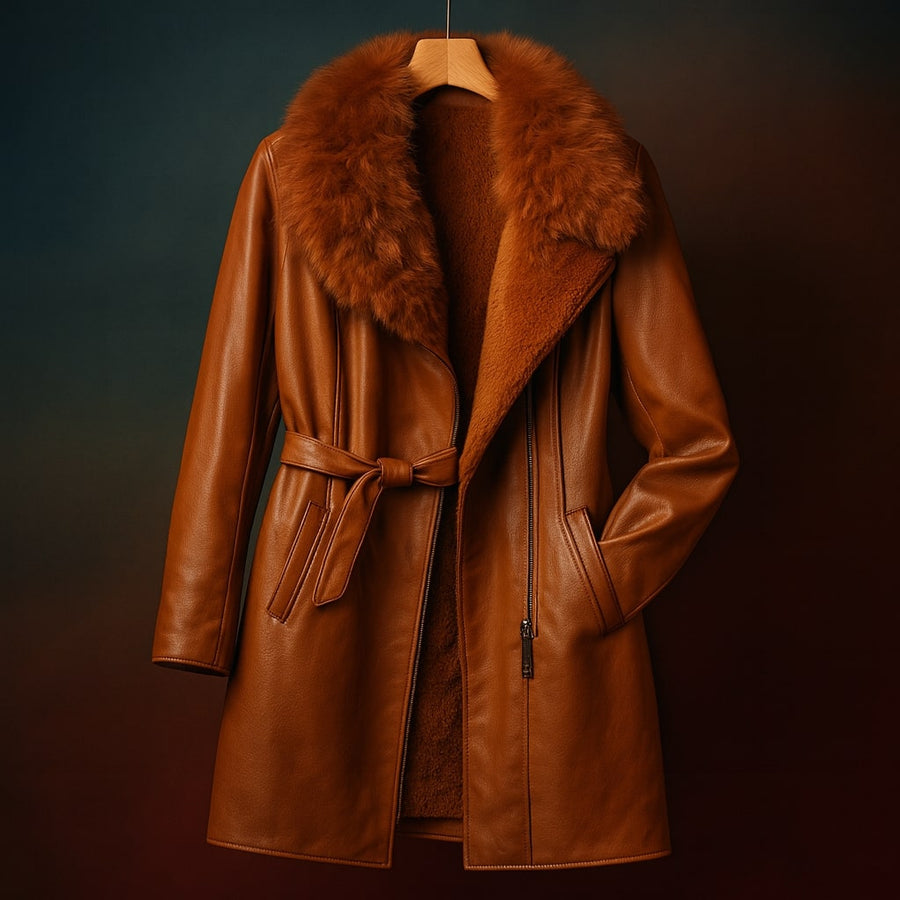 Vittoria Fur-Trim Leather Coat