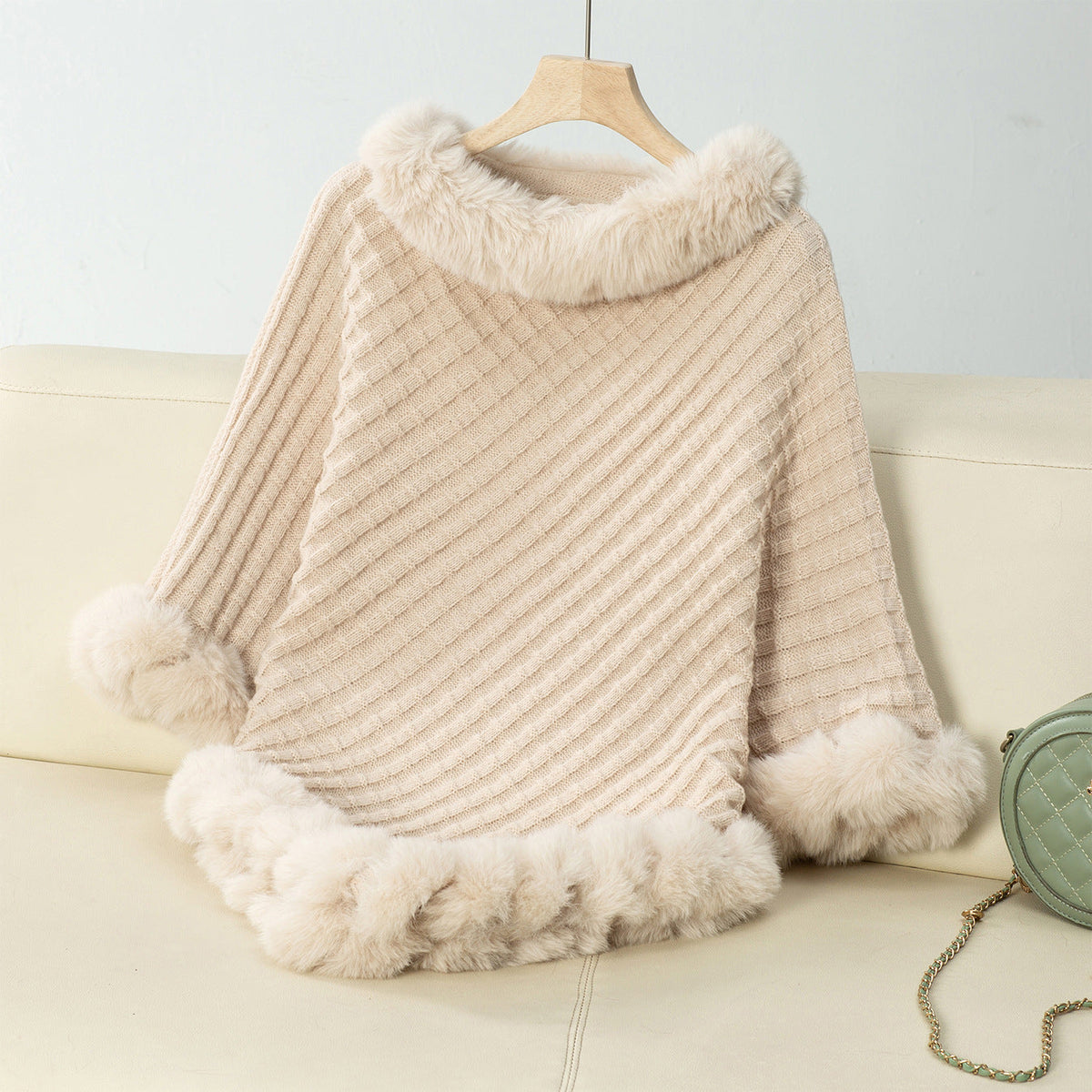 Elysia Faux Fur-Trimmed Poncho