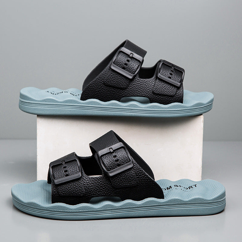 Soma Dual-Buckle Textured Slippers