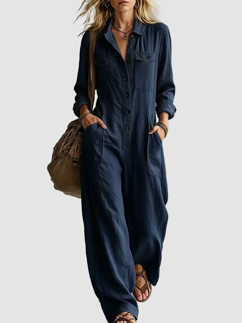 French-Style Button-Front Jumpsuit