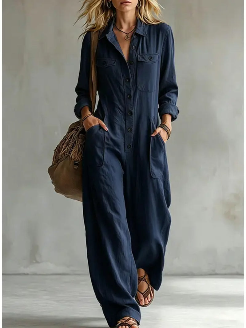 French-Style Button-Front Jumpsuit